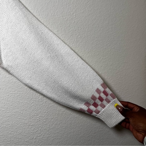 VTG 80s Women Coquette Grannycore‎ Sweater Cardigan Medium White Pink Floral - Picture 5 of 11